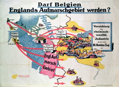 Poster Expressing German Anxiety over the Proposed Construction of a Channel Tunnel Linking Belgium and England, c.1914-18 by German School