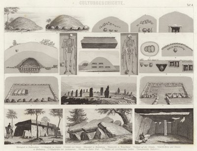 Prehistoric burial chambers. Illustration for Bilder-Atlas by German School