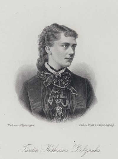 Princess Catherine Dolgorukova, Mistress and Later Morganatic Wife of Tsar Alexander II of Russia (engraving) by German School