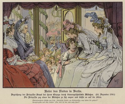 Princess Louise of Mecklenburg-Strelitz Kissing One of the Girls Lining Unter Den Linden to Greet Her Arrival in Berlin for Her Marriage to Crown Prince Frederick III of Prussia, 22 December 1793 by German School