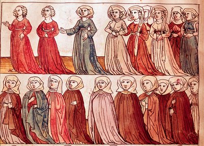 Procession of women of Boheme. Miniature from 