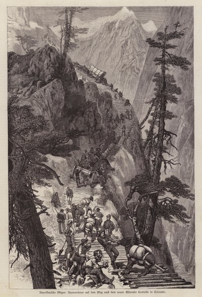 Prospectors Journeying Through the Rocky Mountains to Reach the Silver Mines of Leadville, Colorado, USA by German School