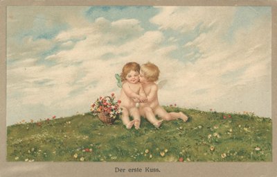 Putti Kissing by German School