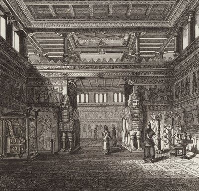 Reconstruction of the Hall of an Assyrian King (Illustration for Bilder-Atlas) by German School