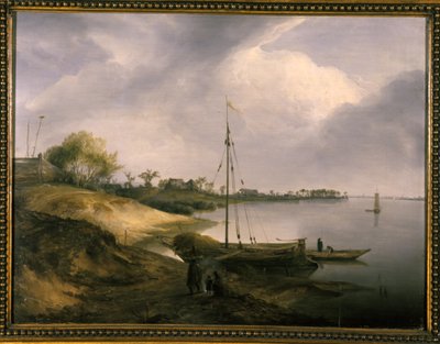 River landscape by German School
