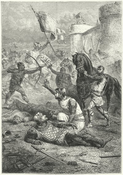 Robert of Normandy recognises his father, William the Conqueror, after unhorsing him in battle by German School