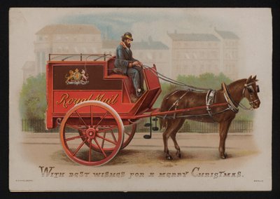 Royal Mail van, Christmas greetings card, late 19th or early 20th Century by German School