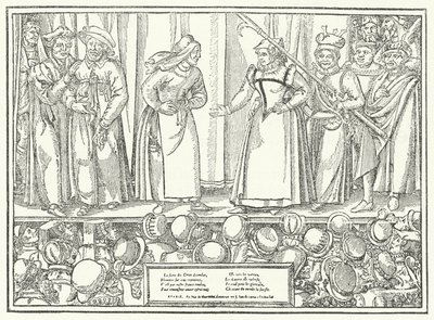 Scene from a play in a late medieval theatre by German School