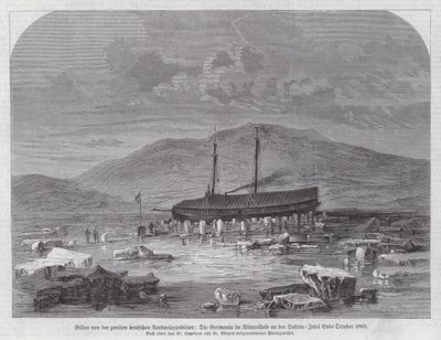 Schooner Germania at Sabine Island off the east coast of Greenland, second German North Polar Expedition, late October 1869 by German School