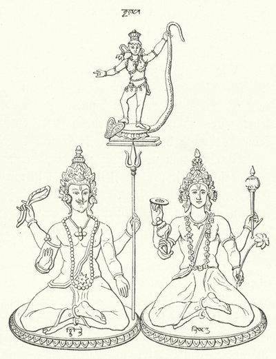 Shiva, Vishnu and Krishna, Hindu gods by German School