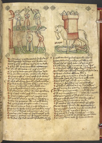 King Codrus gives himself up to be killed for his people, and Eleazar Maccabeus stabbing the elephant and being crushed by it, from 