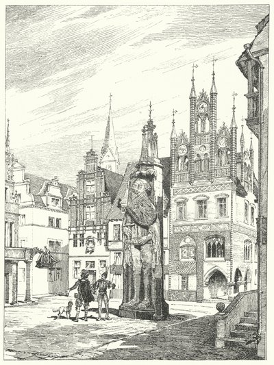 Statue of Roland Erected in 1404 Facing the Cathedral in Bremen, Germany (engraving) by German School
