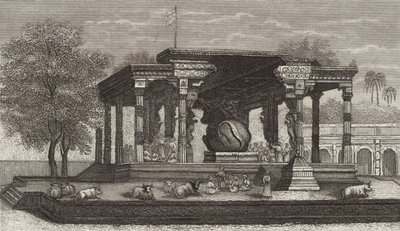 Statue of the sacred bull Nandi in a Hindu temple in Tanjore, India (engraving) by German School