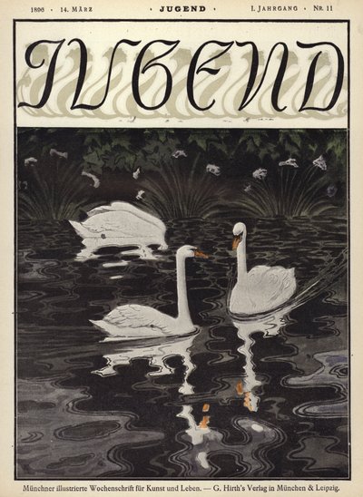 Swans on a Lake by German School