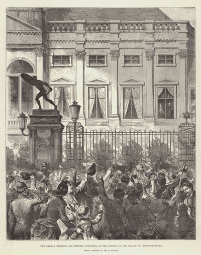The German Emperor and Empress appearing at the Window of the Palace of Charlottenburg by German School