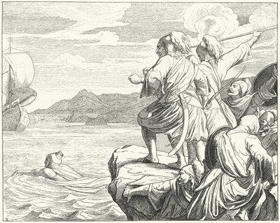 The Holy Roman Emperor Otto II escaping from the Greeks after his defeat at the Battle of Stilo, 982 by German School