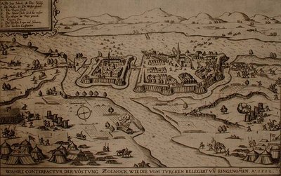 The Siege of Zolnock by the Turks in 1552, illustration from a book on the Ottoman campaigns in Europe, engraved by Paul Furst by German School