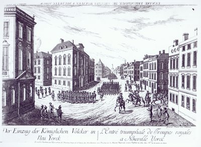 The Triumphant Entry of the Royal Troops into New York, 1776, engraved by Francois Xavier Habermann by German School