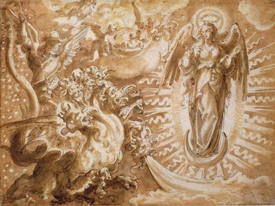 The Woman Clothed with the Sun and the Seven-Headed Dragon by German School