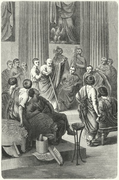 The blind Appius Claudius Caecus speaking in the Roman Senate against Cineas, the ambassador of Pyrrhus of Epiris, 279 BC by German School