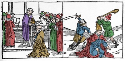 The Martyrdom of Saint Fabien, Pope tortured then decapitated, under the reign of Emperor Decius. Engraving from 