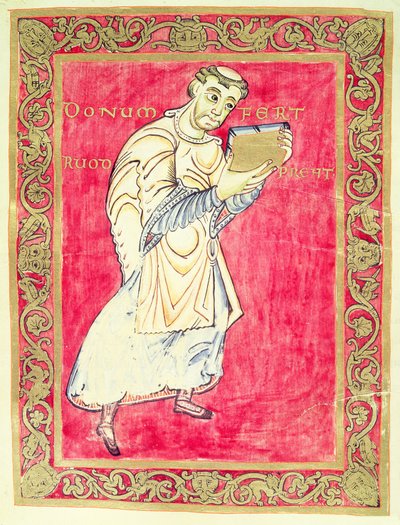 The Monk Ruodprehet Presenting His Book, from the Psalter of Egbert, Archbishop of Trier by German School