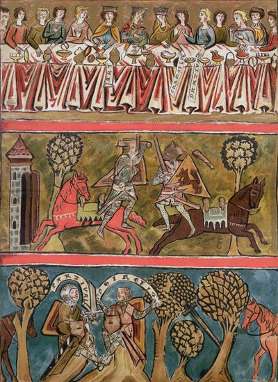 Three scenes from Parsifal by Wolfram von Eschenbach facsimile from a 13th century manuscript by German School