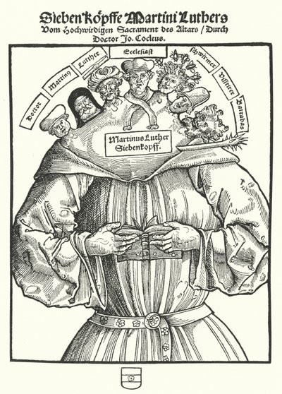 Title page of the pamphlet The Seven Heads of Martin Luther by Johannes Cochlaeus by German School