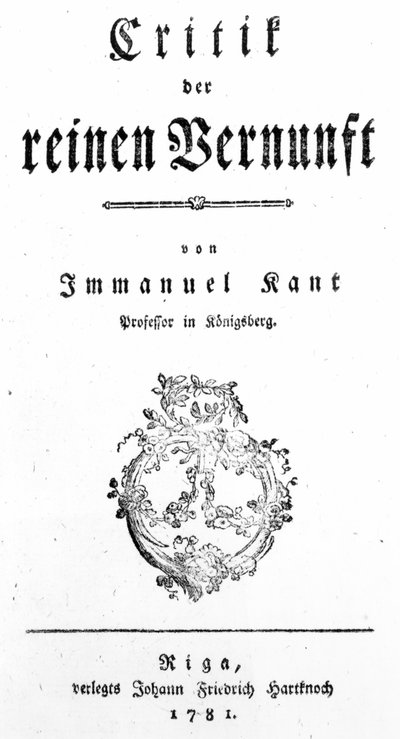 Title Page of Critique of Pure Reason by Immanuel Kant, published in 1781 by German School