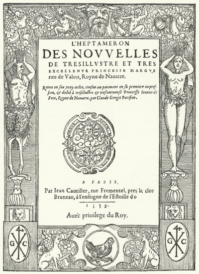 Title page from the first edition of The Heptameron, by Marguerite of Navarre by German School