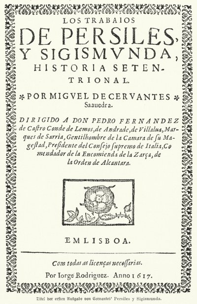 Title page of the first edition of Spanish novelist Miguel de Cervantes
