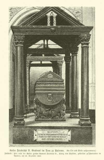 Tomb of Frederick II, Holy Roman Emperor, in Palermo Cathedral, Sicily (engraving) by German School