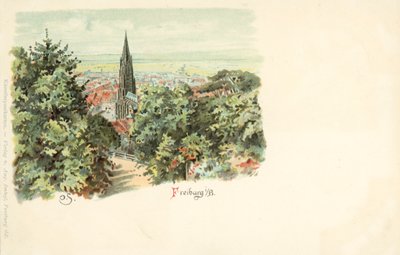 View of the city of Freiburg, Germany, with its cathedral by German School