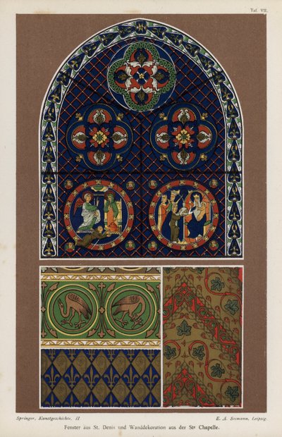 Window from the Basilica of St Denis and Wall Decoration from the Sainte-Chapelle, Paris, France by German School