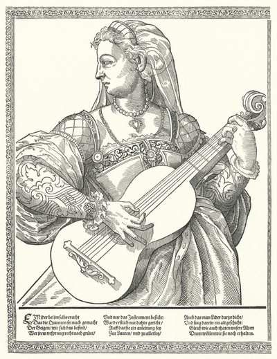 Woman playing a guitar by German School