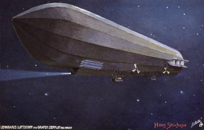 Zeppelin Airship Flying at Night by German School