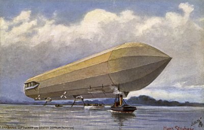 Zeppelin Airship Taking Off from a Lake by German School