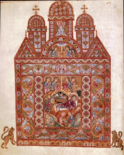 Nativity. Miniature of the Codex of Egbert by the school of Reichenau. 980 approx. Cividale del Friuli, Museo Archeologico or Cathedral of Cividale by German School