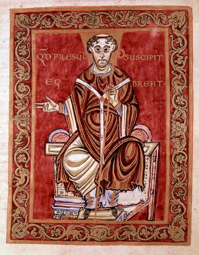 The Eveque Egbert de Treves Receives the Psalter from the Hands of the Monk Rudprecht (not represented here) (miniature) by German School