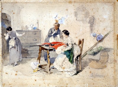 Milanese Women Make the Italian Tricolor Flag. Watercolour by Gerolamo Induno. Milan, Museo del Risorgimento by Gerolamo Induno