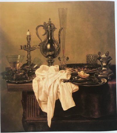 Still Life with Ewer, Platters, Candlestick, Saltcellar and Glassware on a Table by Gerret Willemsz Heda