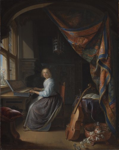 A Lady Playing a Clavichord by Gerrit Dou