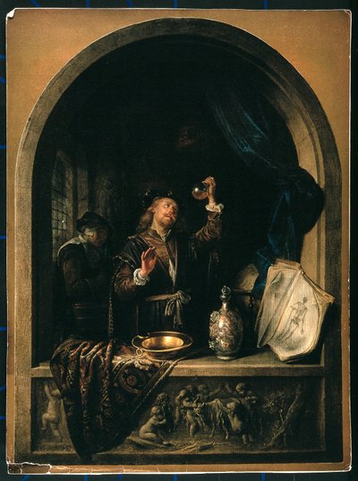 A Physician Examining a Urine Specimen from an Elderly Female by Gerrit Dou