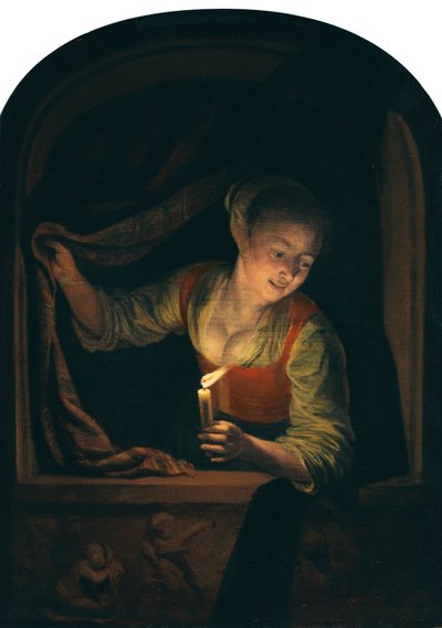 Young Woman with a Lighted Candle at a Window by Gerrit Dou