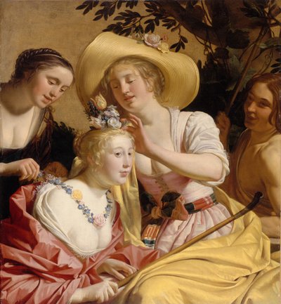 A Shepherdess Adorned with Flowers by Gerrit van Honthorst