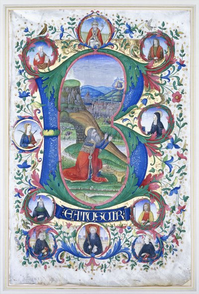 King David at prayer within a very large initial 