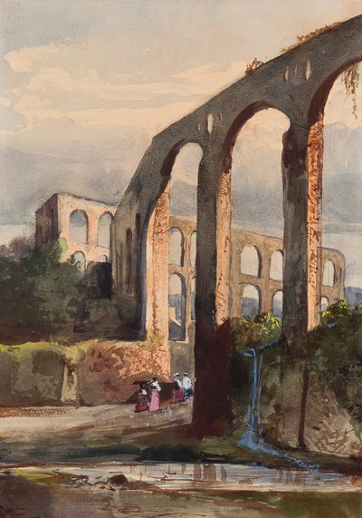 Women beneath the Roman aqueduct at Maddaloni, with additions by a Borbone pupil, possibly Princess Maria Annunziata di Borbone (1843-1871) by Giacinto Gigante