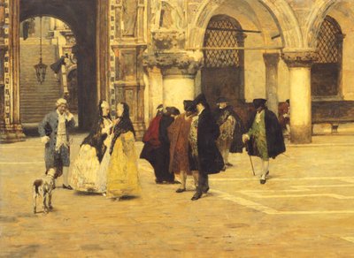 Strolling in the square in Venice by Giacomo Favretto