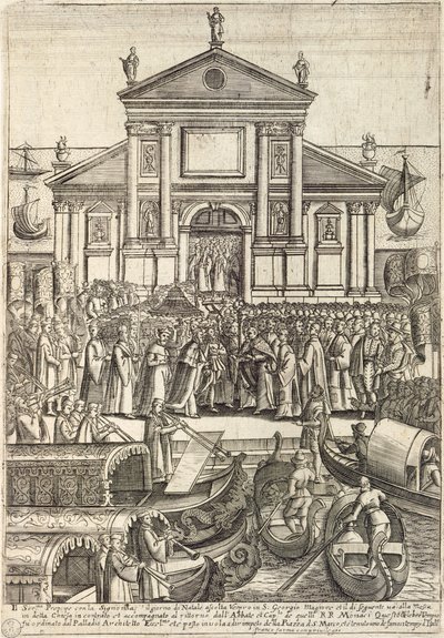 The Doge and his entourage listening to the vesper on Christmas Day in San Giorgio Maggiore Church in Venice by Giacomo Franco