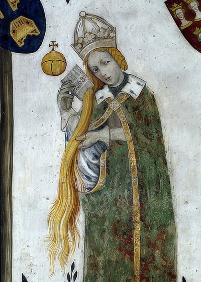 Depiction of the Margraves of Saluzzo and Their Wives as Historical and Mythological Heroes and Heroines. Detail: Beatrice Visconti as Aetiope, Wife of Frederico I. 1418-30 by Giacomo Jaquerio